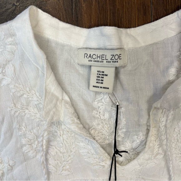 🆕 Rachel Zoe metallic threaded embroidered blouse SZ MED - Picture 3 of 6